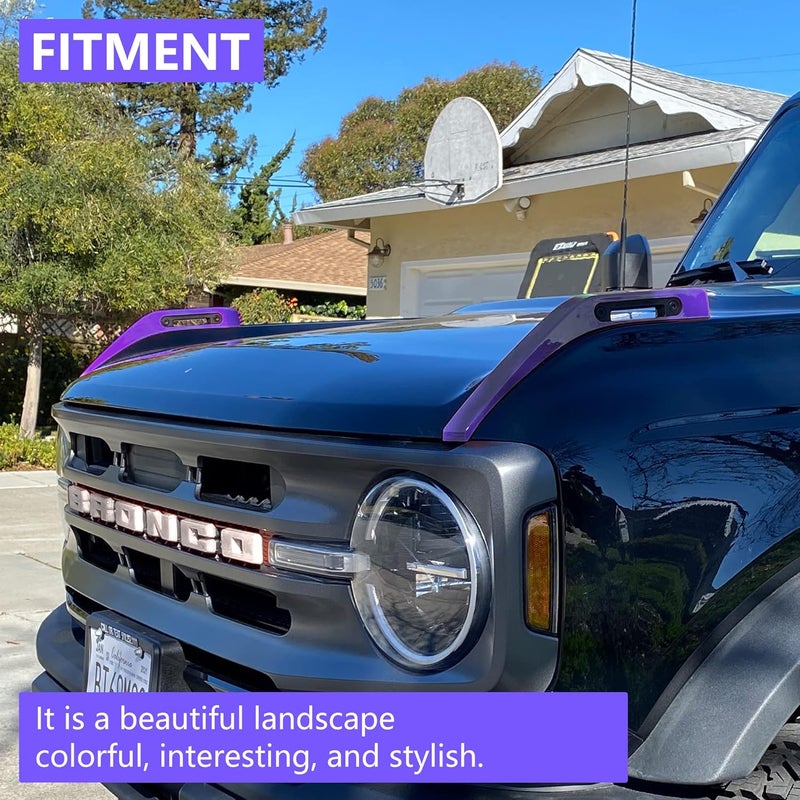 RERPRO Hood Trail Sights Cover Trim for Ford Bronco 2/4 Door 2021 2022 2023 2024 2025 Accessories Engine Hood Hinge Covers Hood Side Release Handle Decoration Stickers Accessory, 1 Pair Purple - Image 3